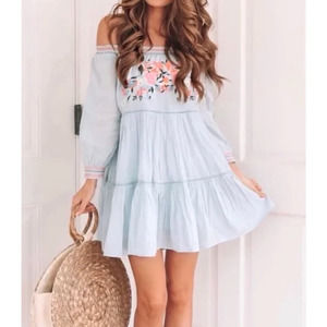 Free People Sunbeams Floral Embroidered Off Shoulder Mini Dress, Women's Size M